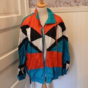 Vintage 80s 90s Retro Saddlebred Blue and White Windbreaker Jacket